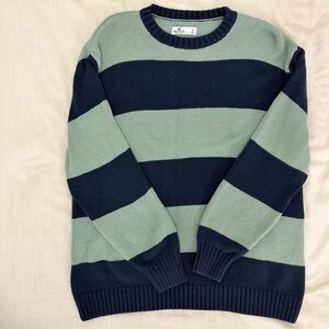 Hollister Navy and Green Striped Sweater